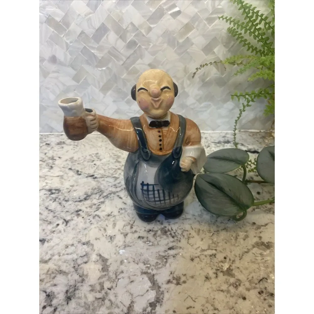 Vintage Ceramic Waiter Holding Pitcher Liquor Wine Decanter Bottle‎ Japan